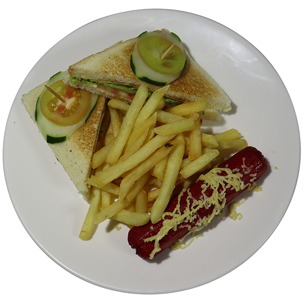 Hotdog and Cheese Sandwich with Fries
